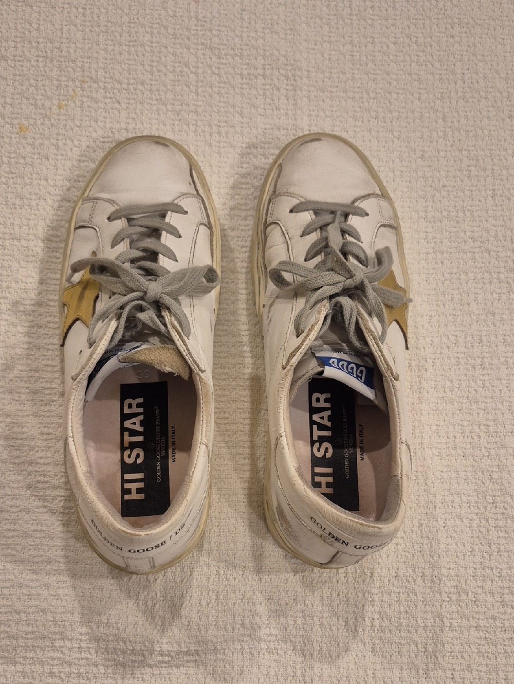GOLDEN GOOSE White & Gold Hi-Star Sneakers Size 8.5 (39) AS IS - Picture 6 of 16